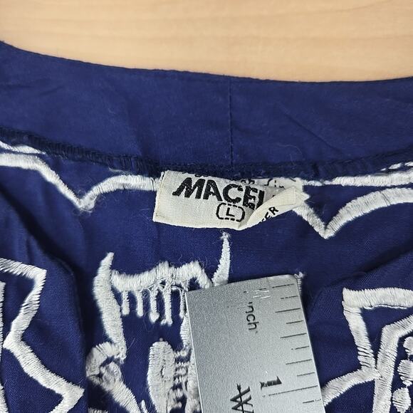 Macelli Embroidered Tunic Shirt Womens L Navy/White Boho Casual India Butterfly - Picture 5 of 11